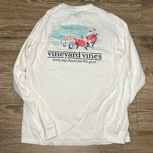 Vineyard Vines T-shirt Womens xs Long Sleeve Whale front Santa on vacation back